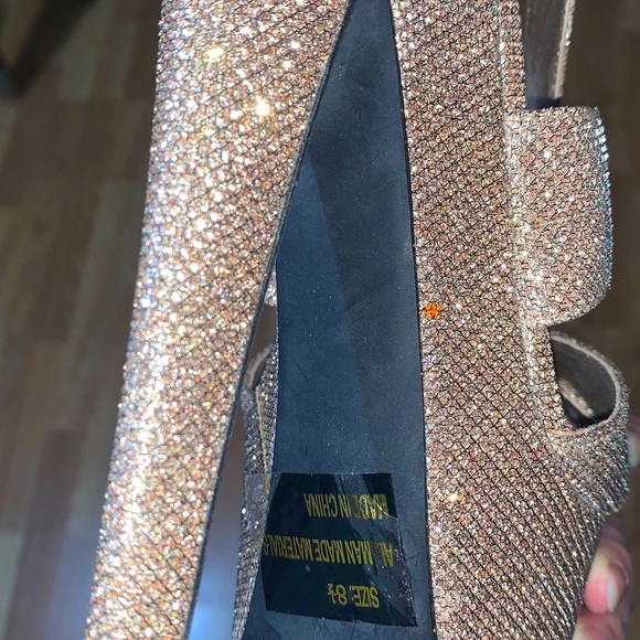 Qupid Champagne Platform Stiletto Jeweled Heels - Picture 2 of 4